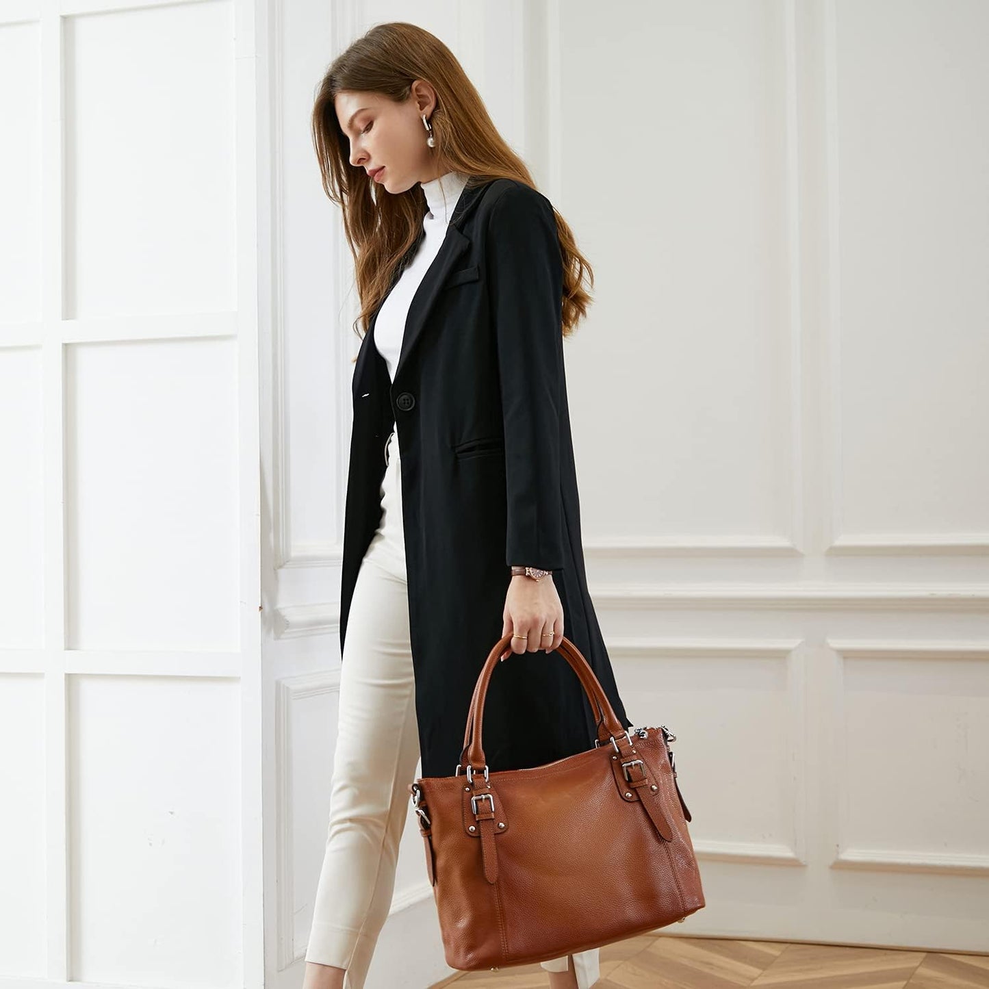 HESHE - Carteras y bolsos de cuero genuino para mujer, bolso de man...
