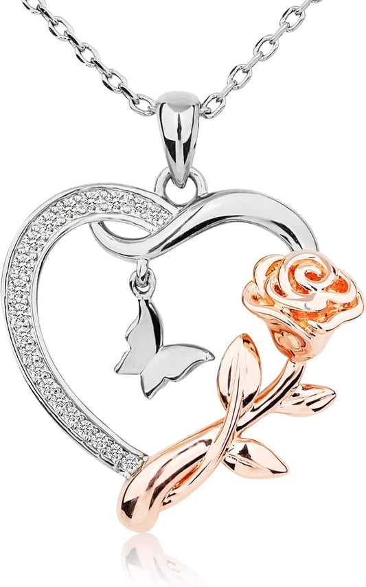 Alsanix - Collar de Corazón para Mujer, Plata de Ley\/Chapado en Or...