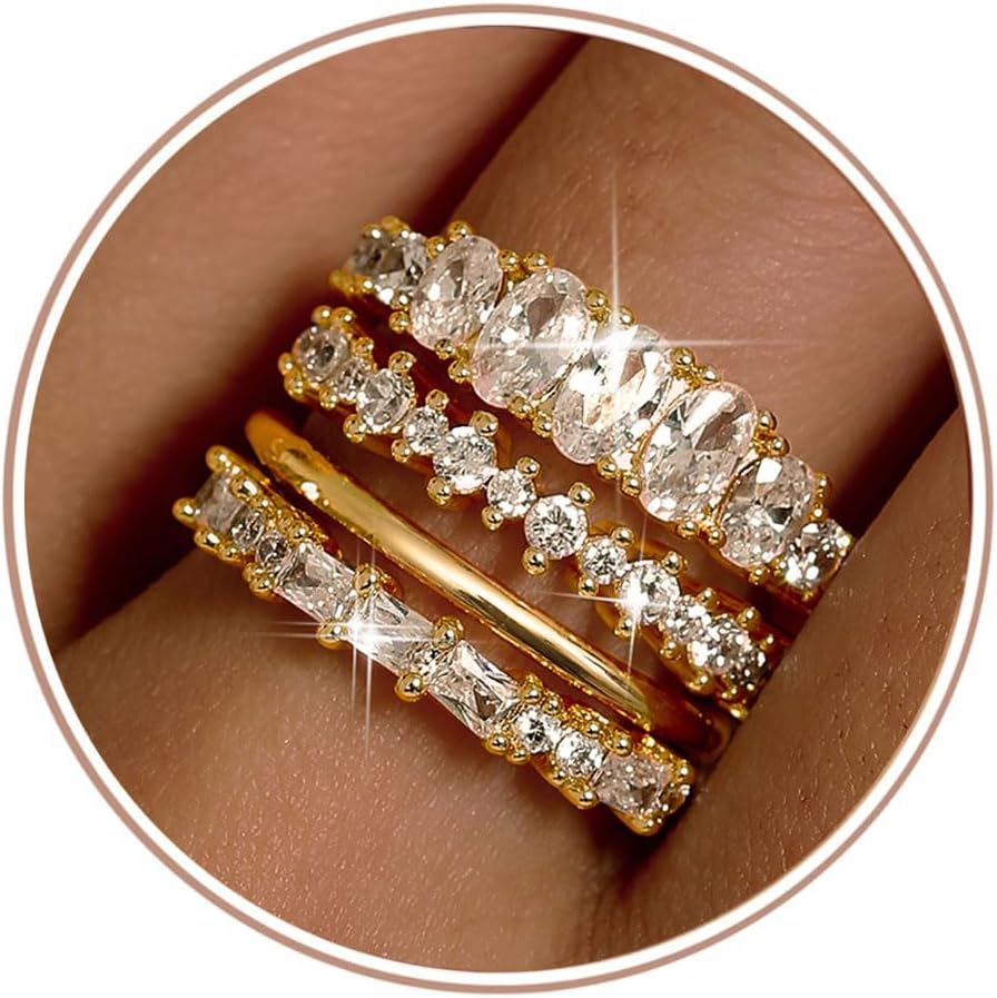 LOLIAS Anillos apilables chapados en oro de 14 quilates para mujer...