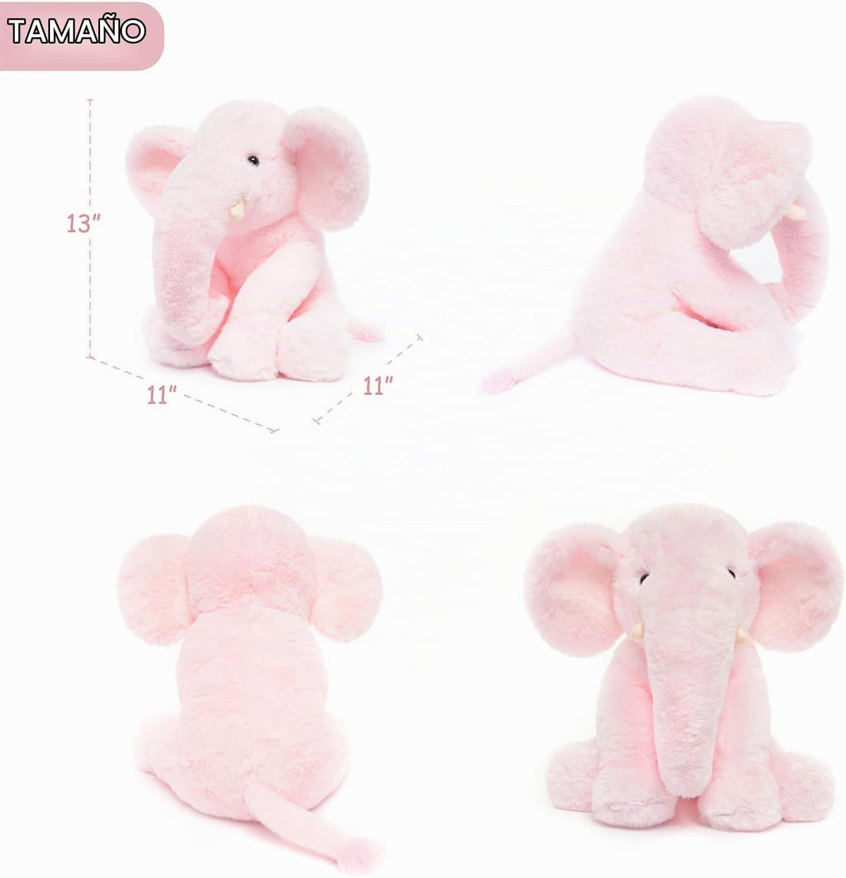 WEIGEDU Elefante de peluche rosa de 13" - Juguete de felpa para...