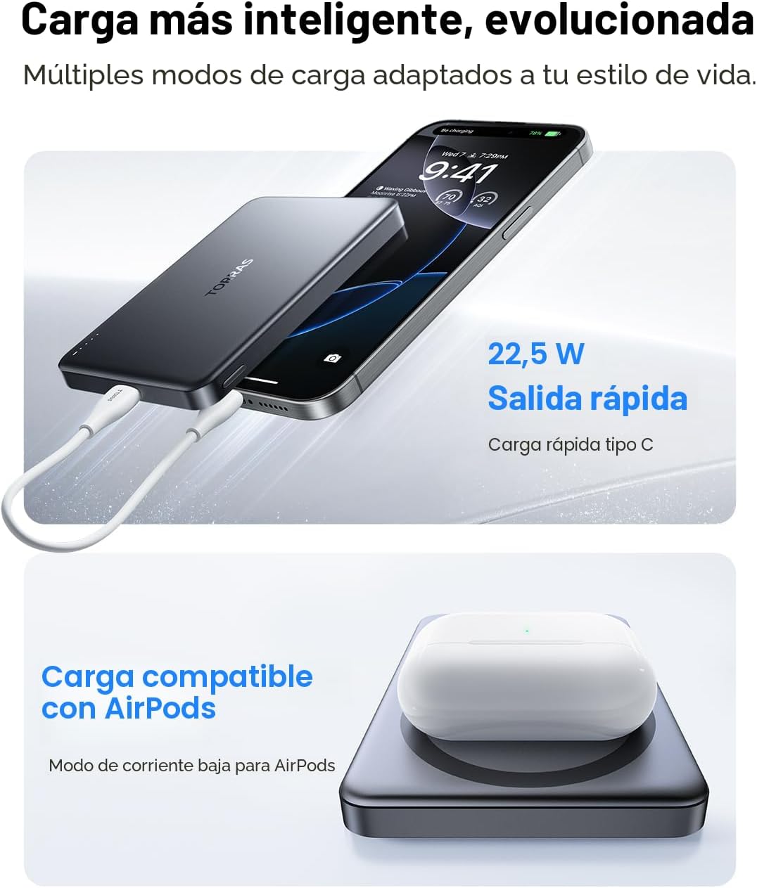 TORRAS MiniMag Power Bank, cargador portátil inalámbrico ultra delg...