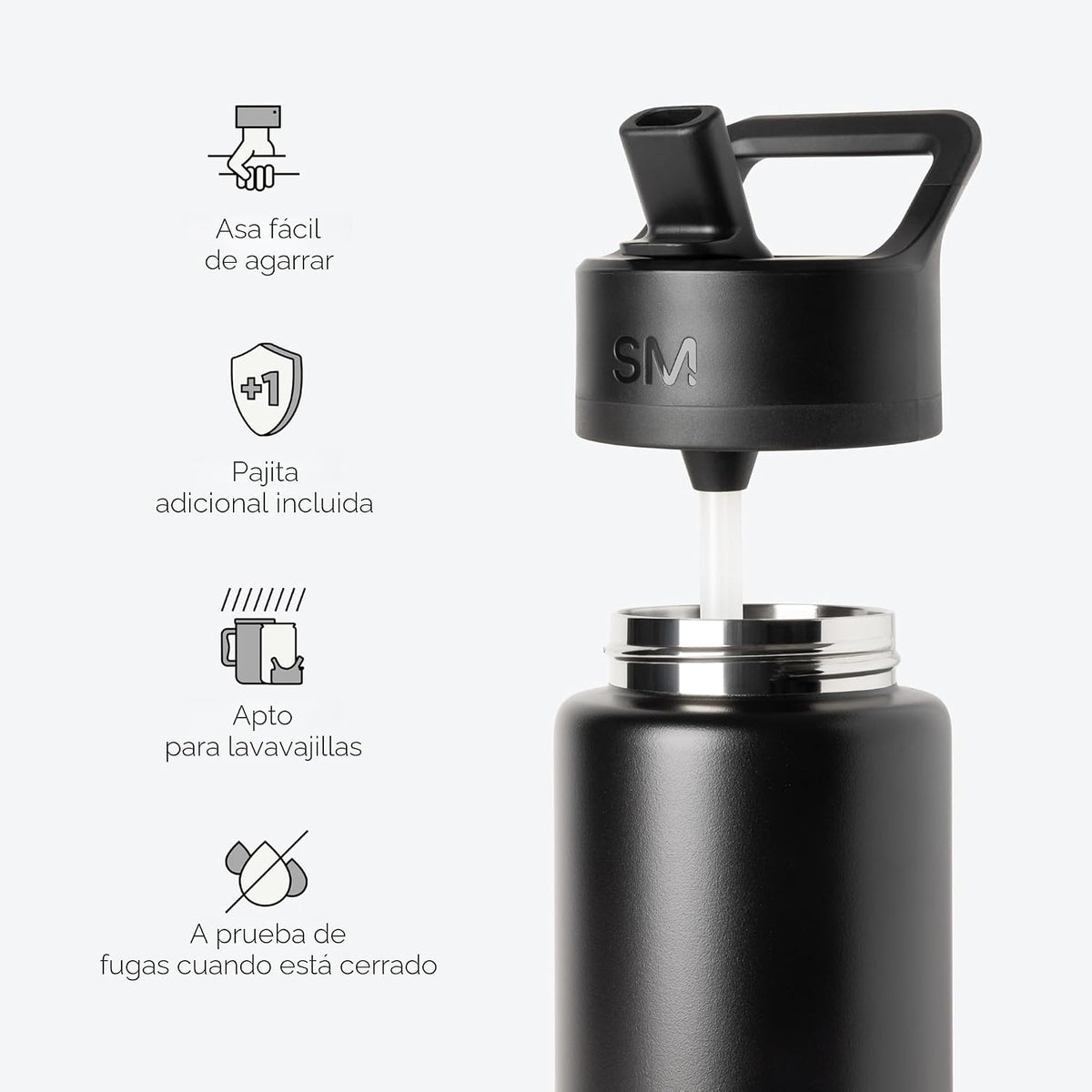 Simple Modern Summit - Botella de agua con tapa con pajilla, vaso a...