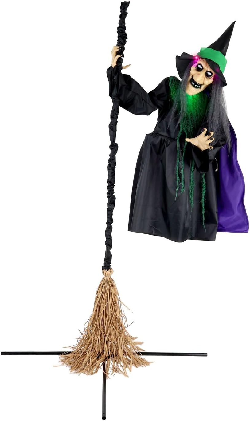 Haunted Hill Farm Animatronic de bruja voladora montada de 6 pies c...