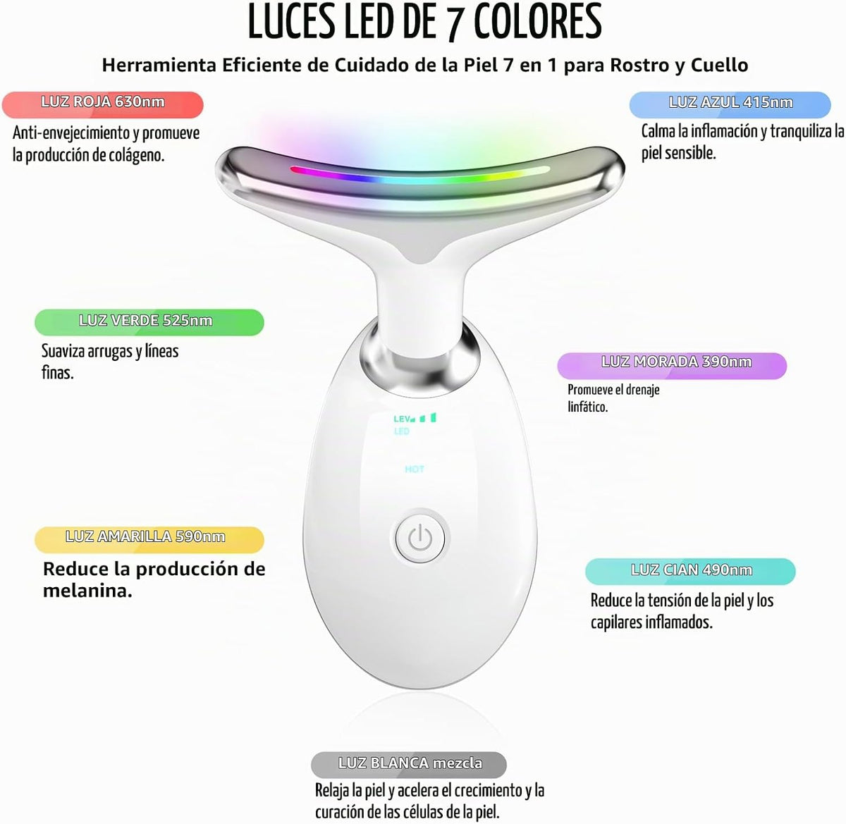 MOYAC Herramienta de masaje facial 7 en 1, terapia de luz roja para...