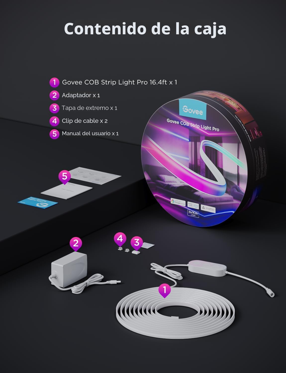 Govee - Tira de luces LED COB Pro, luces LED para dormitorio compat...