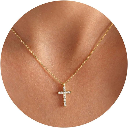Fesciory Collar de cruz para mujer, chapado en oro de 14 quilates,...