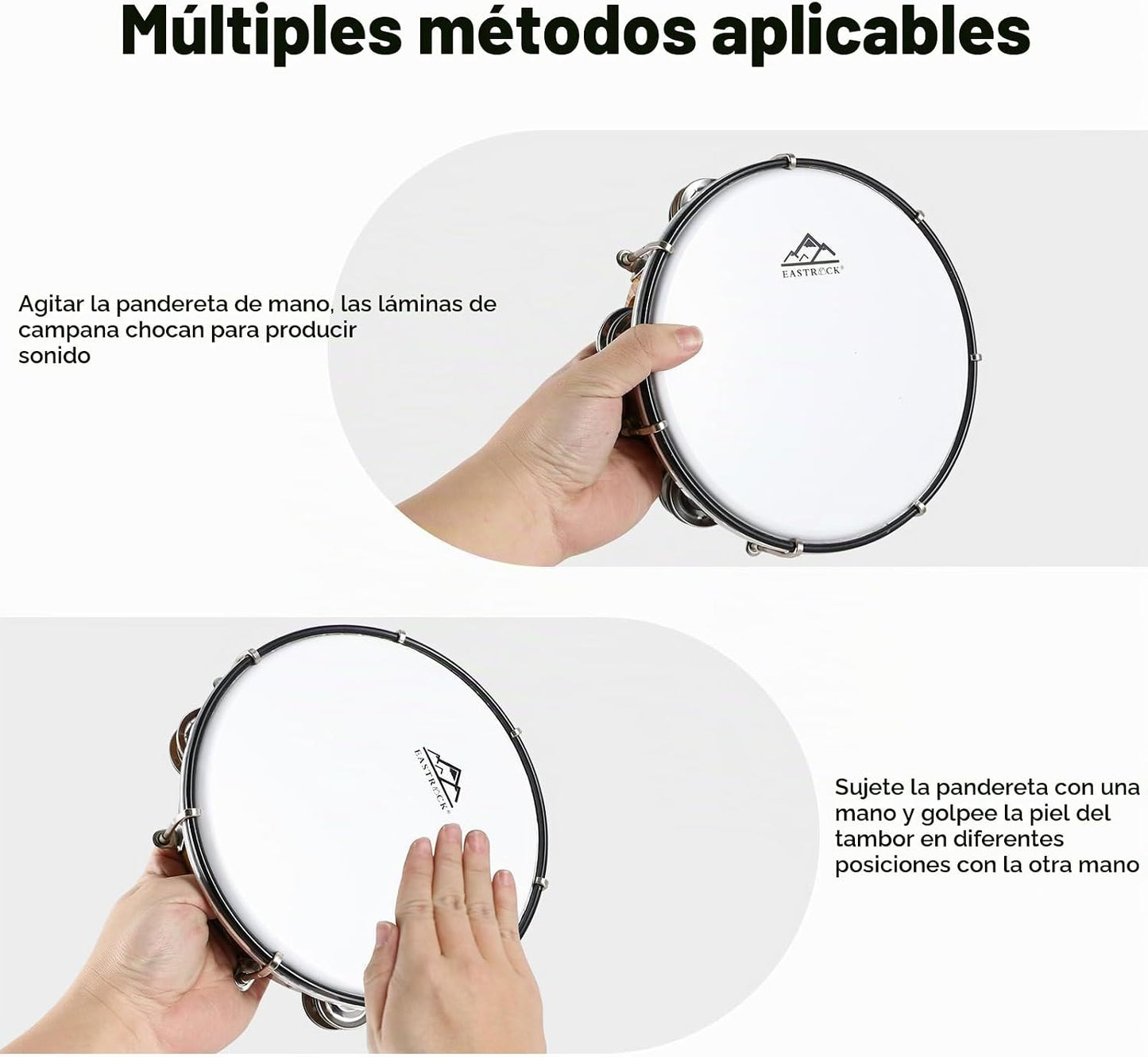 EASTROCK Pandereta de 8 pulgadas ajustable para adultos, panderetas...