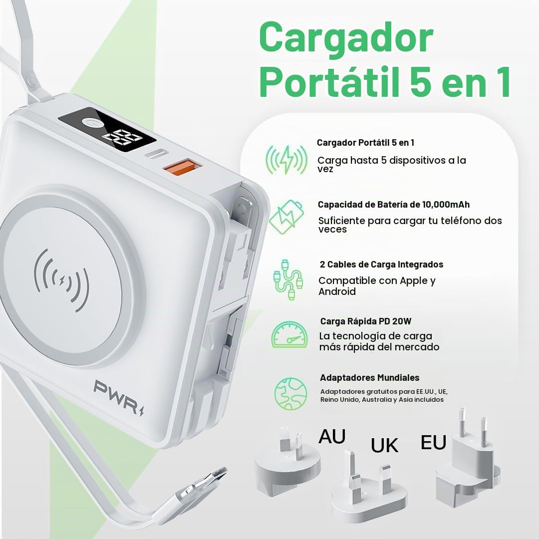 PWRMobile PWR Travel PRO - Banco de energía 5 en 1, 10,000 mAh con...