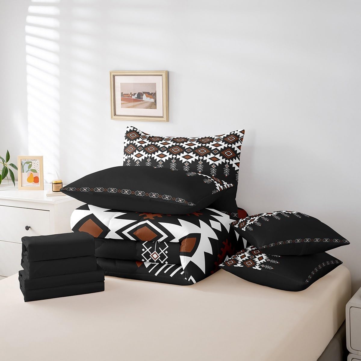 Feelyou - Juego de ropa de cama negro azteca del suroeste de 7 piez...