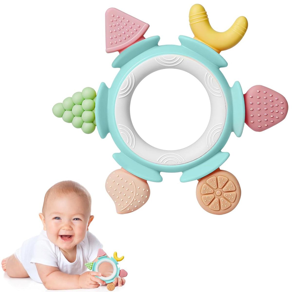 Hooku Mordedores de silicona para bebés de 6 a 12 meses, juguetes d...