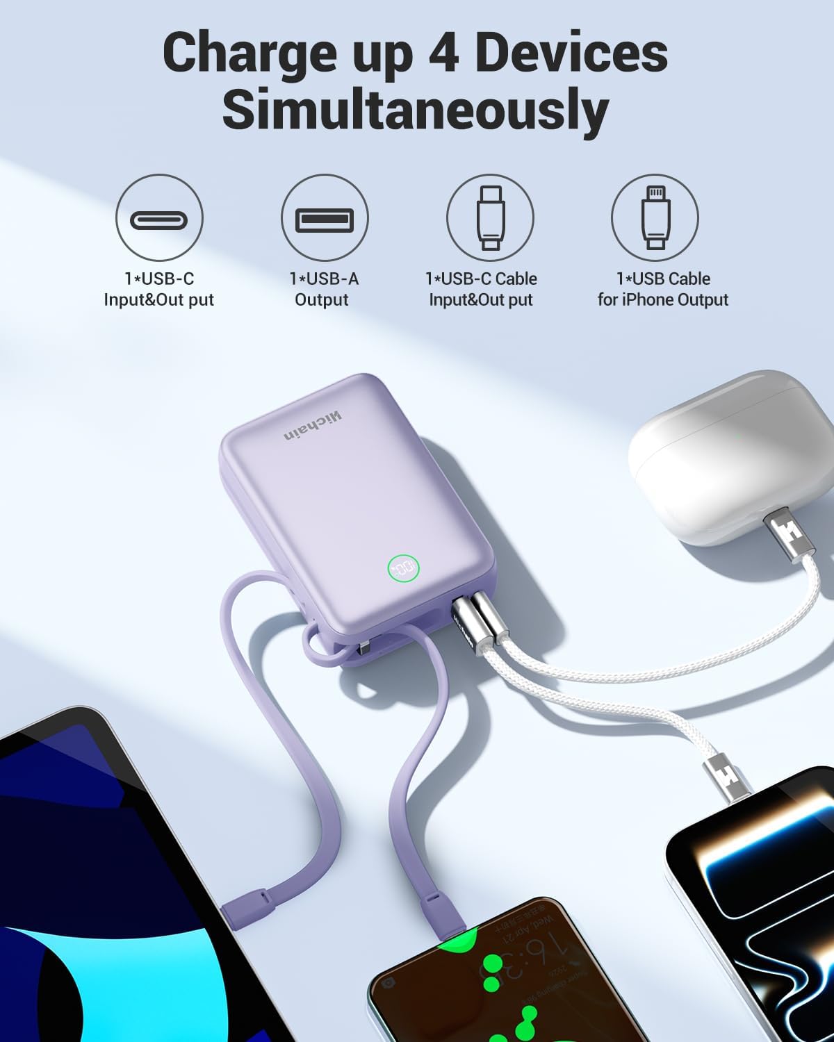 Hichain Banco del poder de 20000mAh 35W, pantalla LED incorporada e...