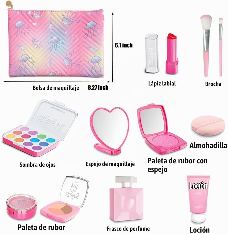 Kit de maquillaje de simulación para niñas, 12 piezas de cosméticos...