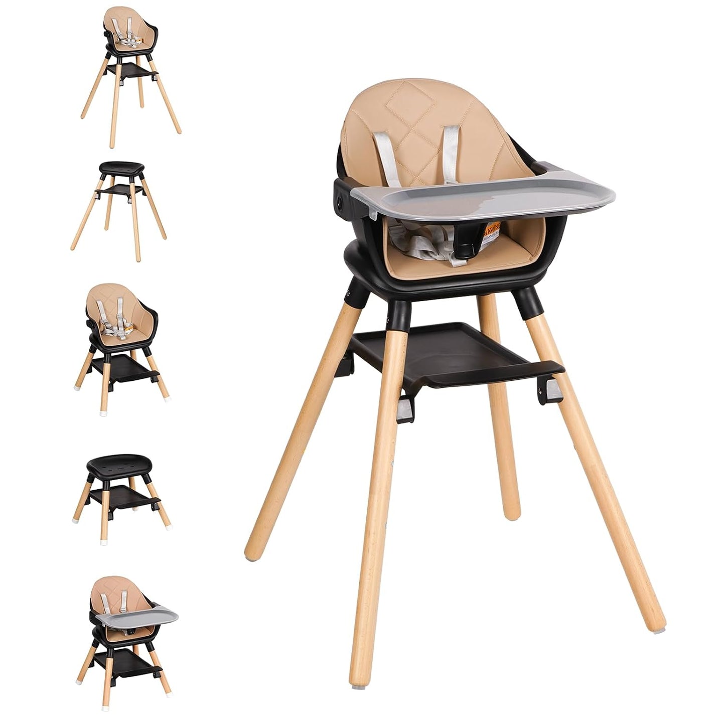Komcot Silla Alta, Sillas Altas Convertibles de Madera 6 en 1 para...