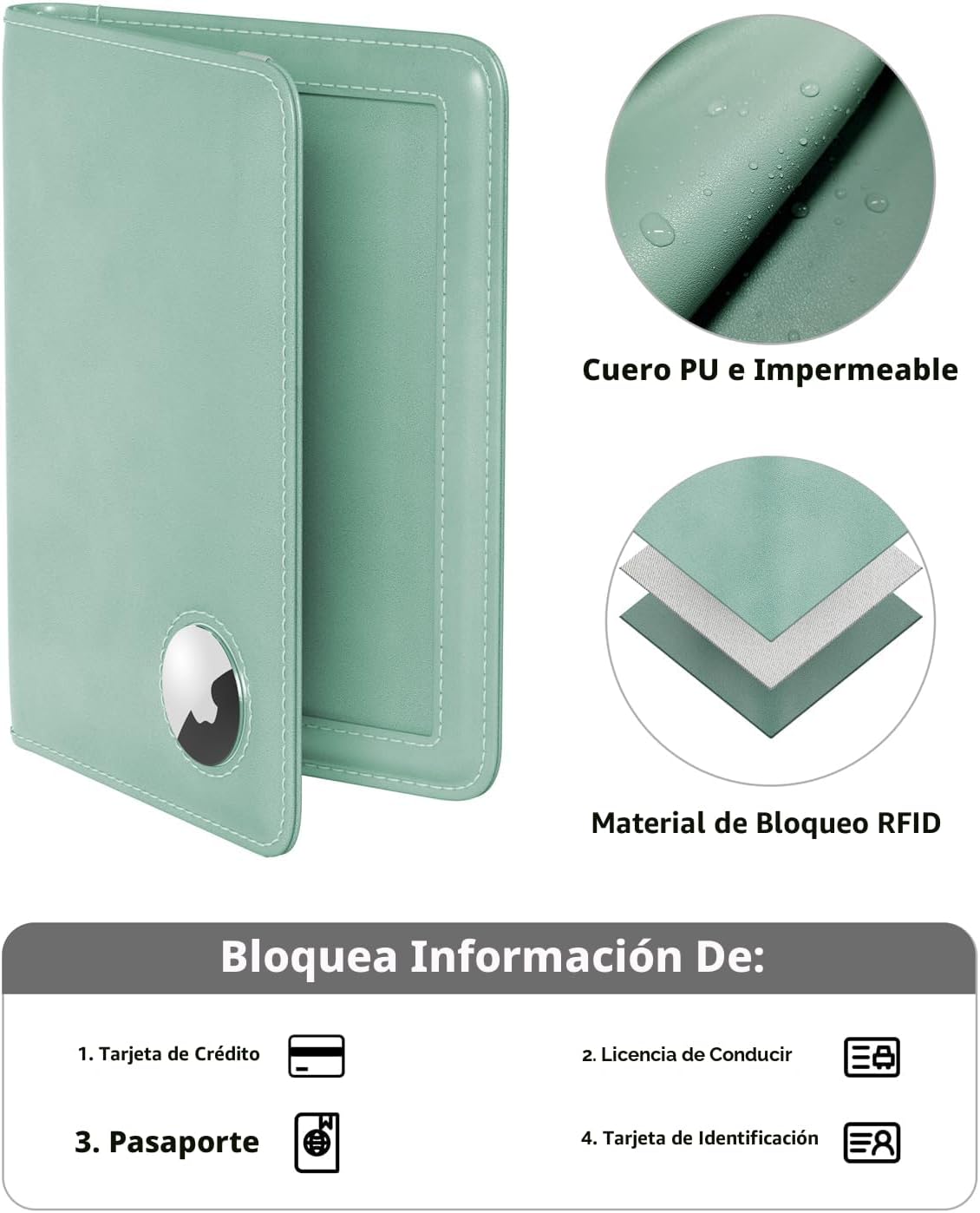 Stouchi Soporte para pasaporte AirTag - Cartera de viaje delgada RF...