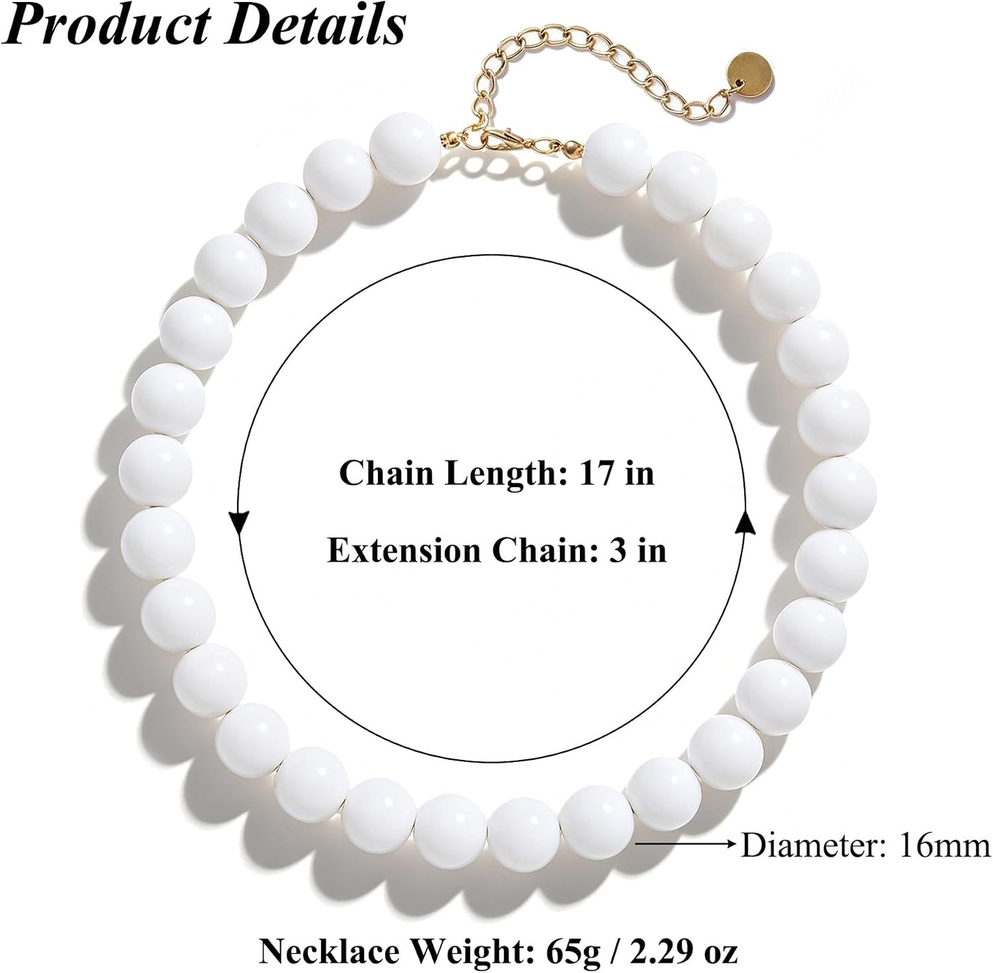 Lsljilidzsw Collar de cuentas gruesas para mujer, 0.631 pulgadas, c...