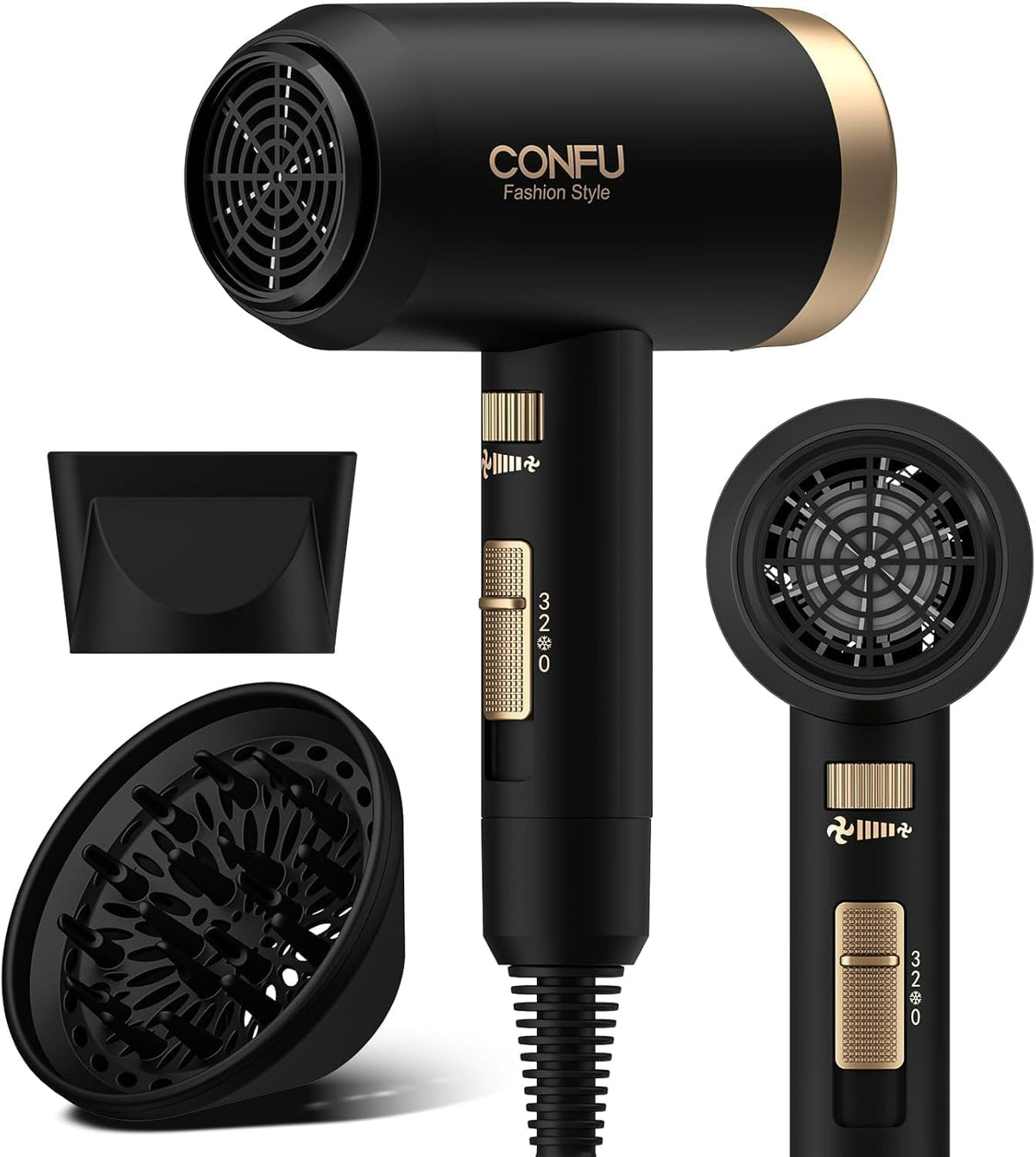 Secador de pelo, secador de pelo CONFU con difusor, secador de pelo...