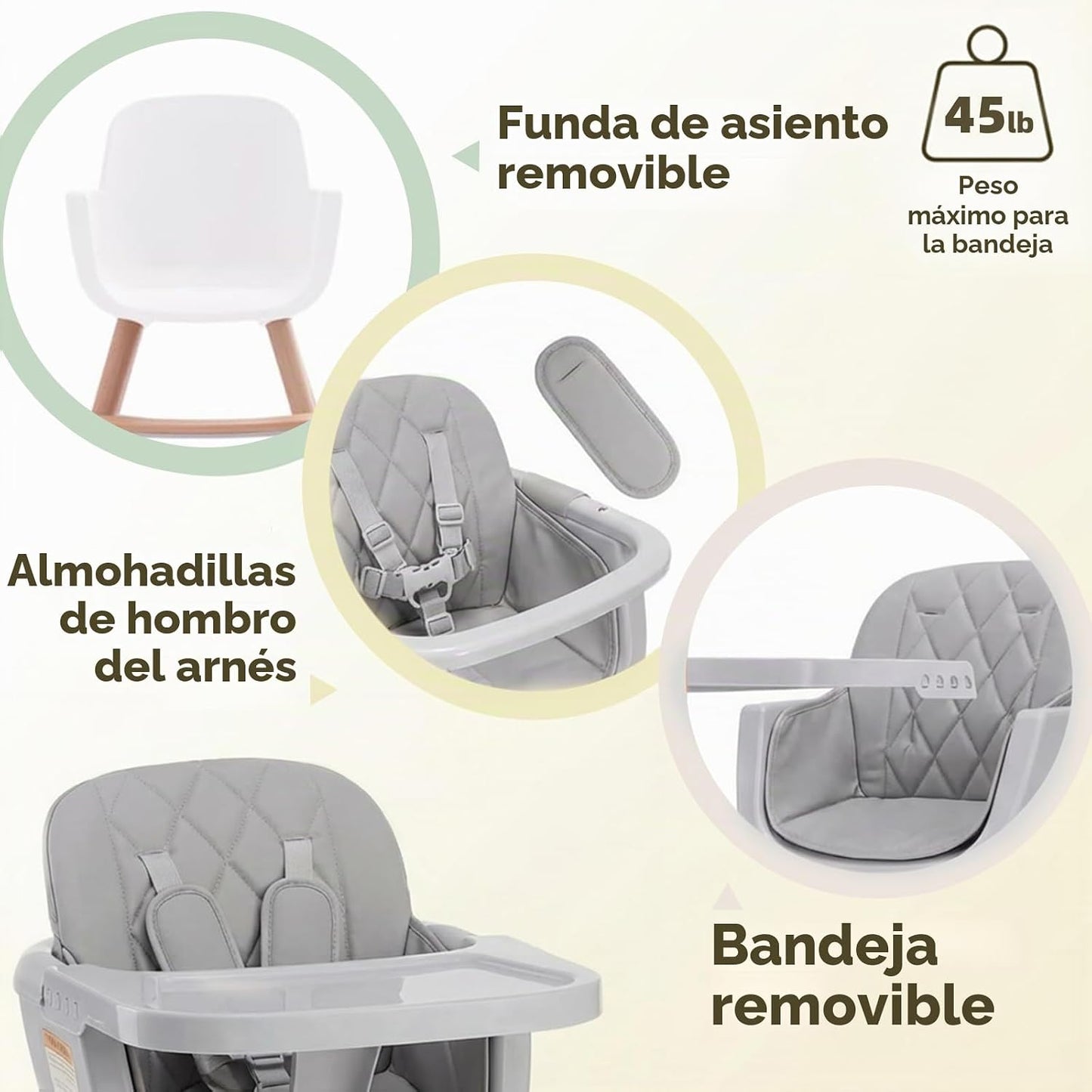 Mallify Silla alta de madera 3 en 1, sillas altas convertibles para...