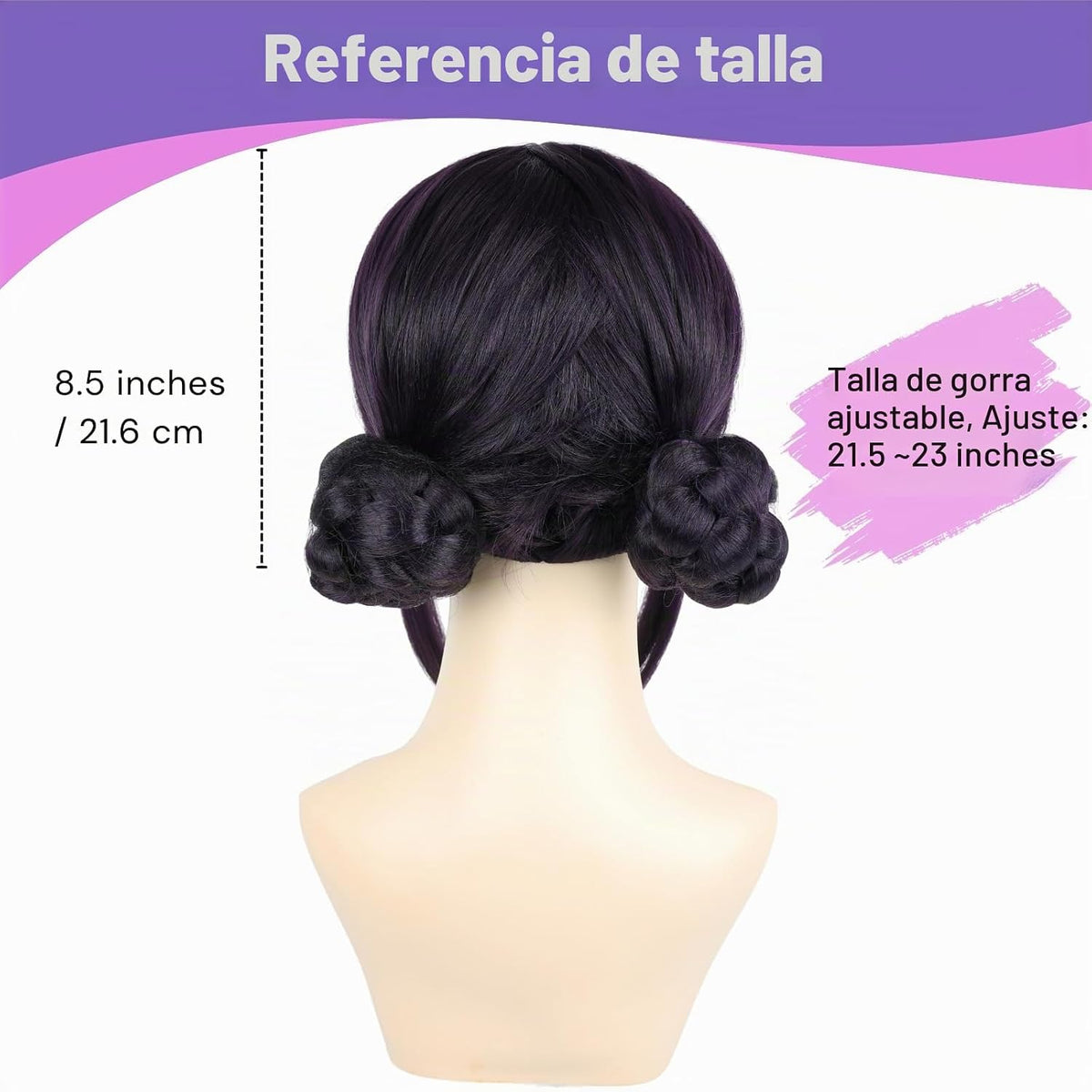 morvally Peluca corta negra y morada con 2 moños para mujer, peluca...