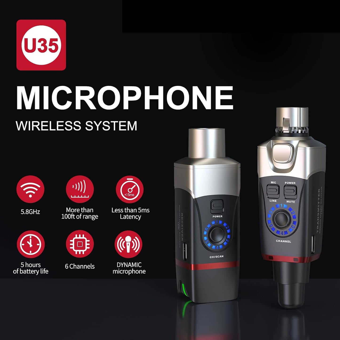 Xvive Transmisor XLR U35T solo para sistema inalámbrico de micrófon...