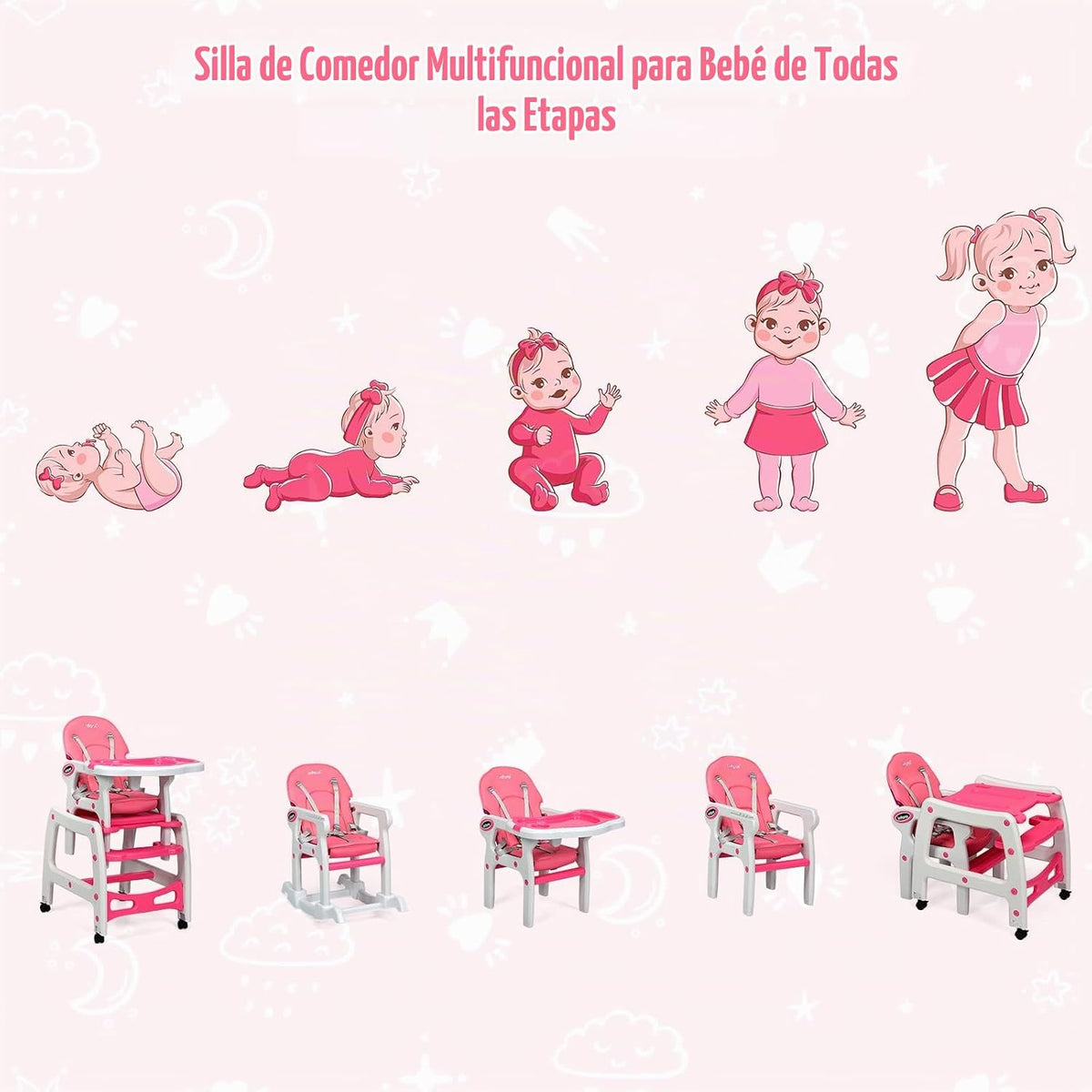 INFANS 5 en 1 Silla Alta para Bebé, Juego de Silla y Mesa Convertib...