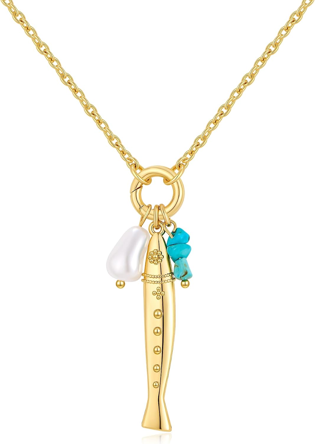 FILMOON Collar de pez para mujer, chapado en oro, colgante de pez,...