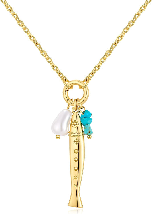 FILMOON Collar de pez para mujer, chapado en oro, colgante de pez,...