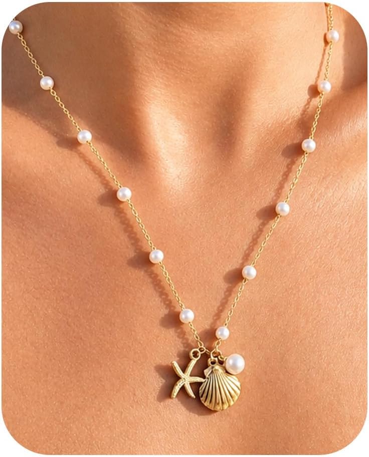 Collar de estrella de mar de playa de verano en capas para mujer, n...