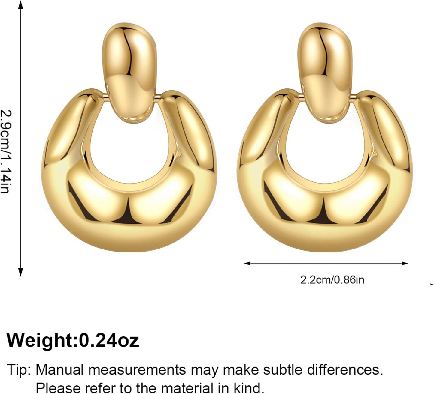 Amicon Pendientes de oro grueso para mujer, chapados en oro de 14 q...
