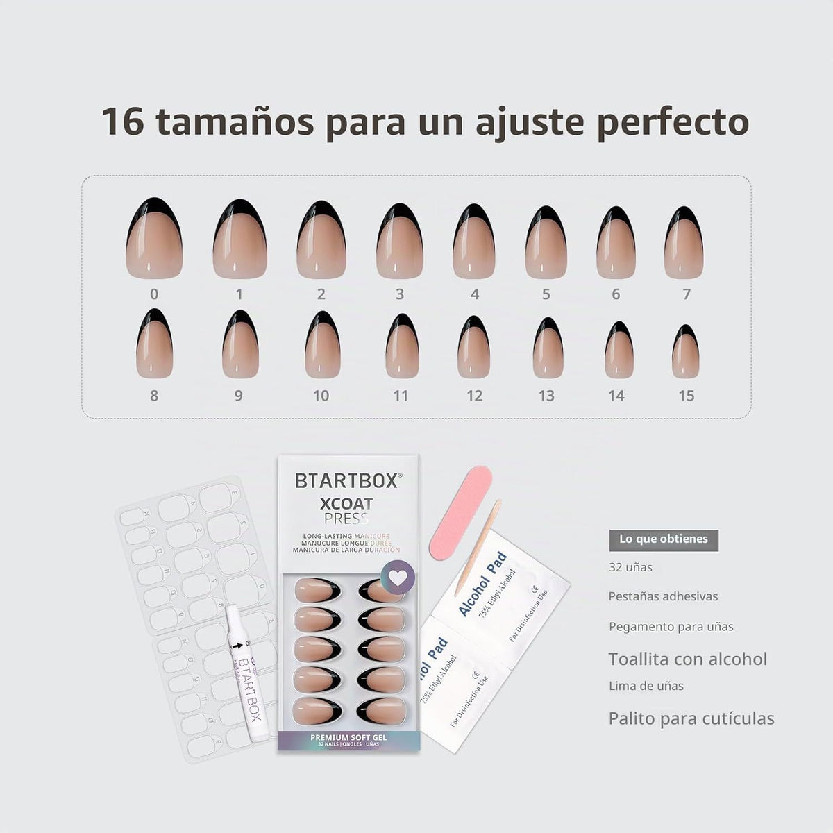 BTArtbox Uñas a presión de Halloween, uñas de almendra con punta fr...