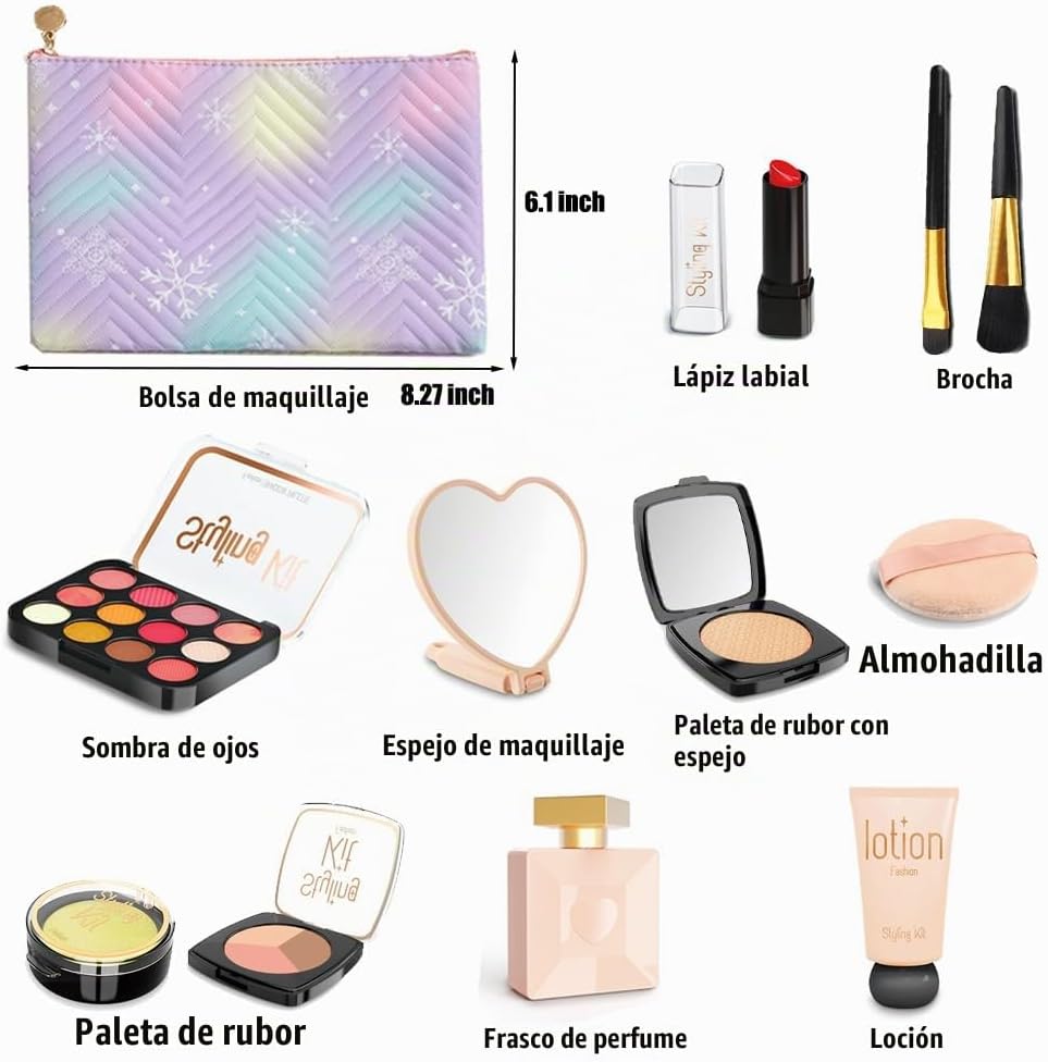 Kit de maquillaje de juguete para niñas, juego de cosméticos de 12...