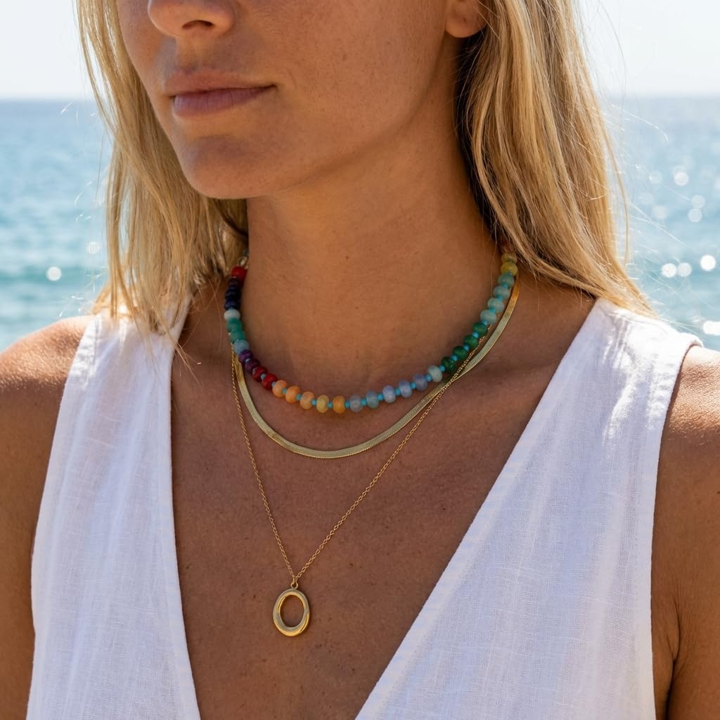 Gmai Collar de Cadenas en Capas con Cuentas para Mujer Collar de Se...