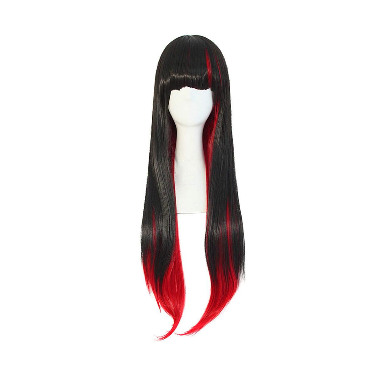 MapofBeauty Peluca de flequillo plano largo y recto negro mixto par...