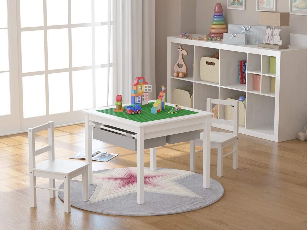 UTEX Juego de mesa de actividades de construcción 2 en 1 de madera...