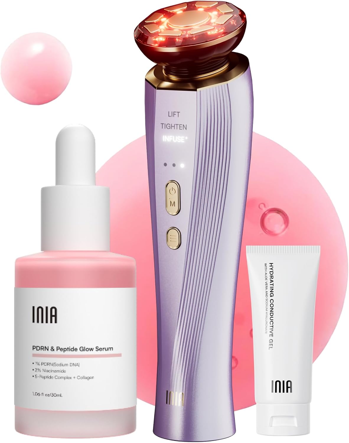 INIA FLARE - Dispositivo facial de microcorriente 3 en 1, terapia d...