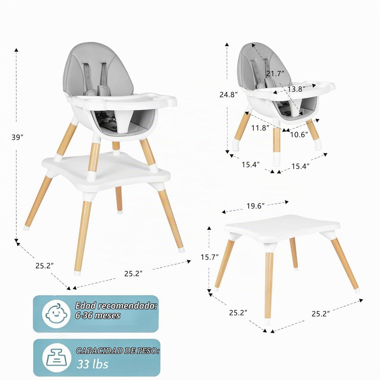 Silla alta 6 en 1 para bebés y niños pequeños, silla alta convertib...