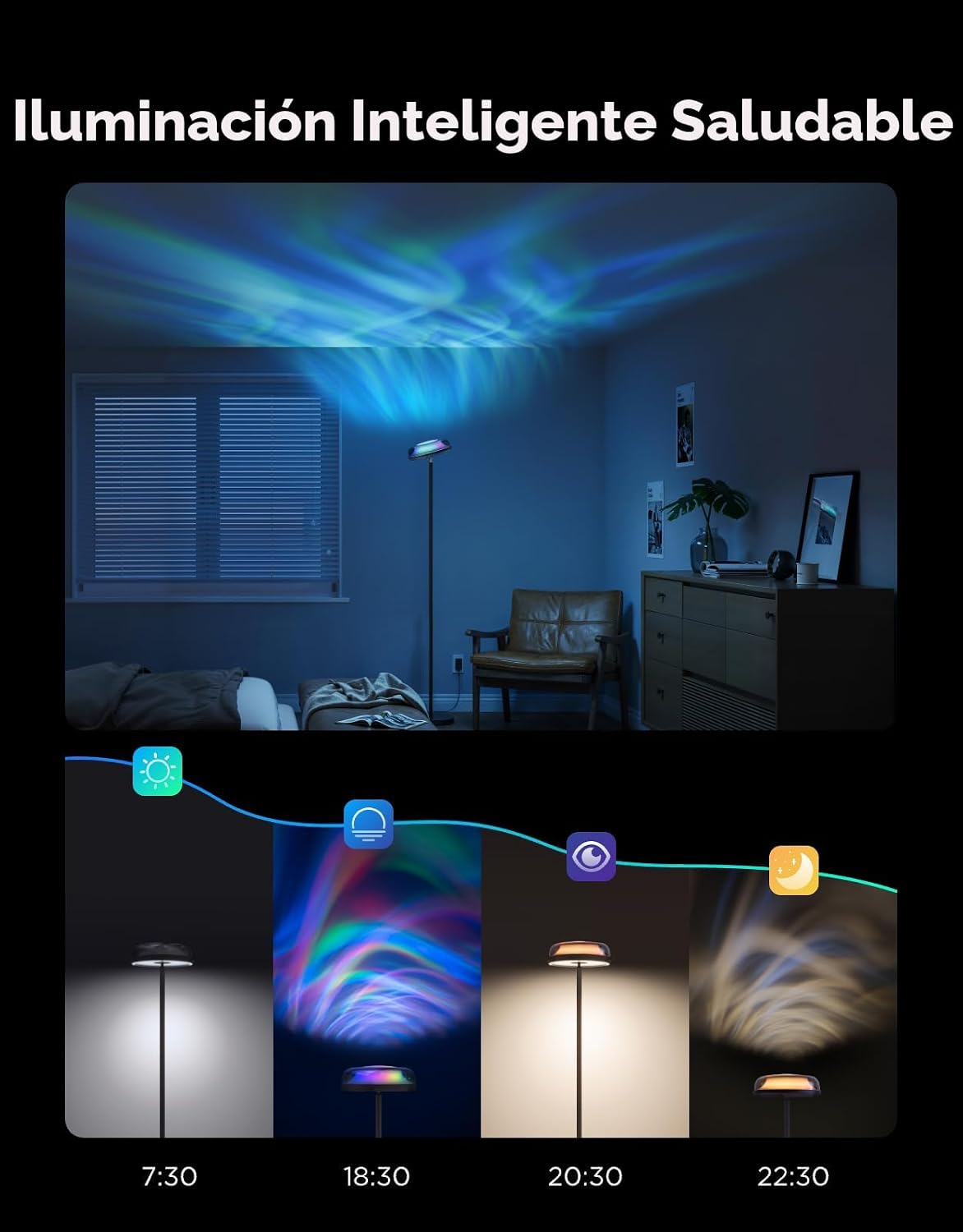 Govee Lámpara de pie Uplighter para sala de estar, proyector de ond...