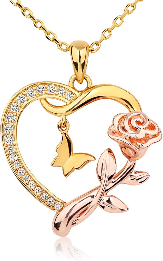 Alsanix - Collar de Corazón para Mujer, Plata de Ley\/Chapado en Or...