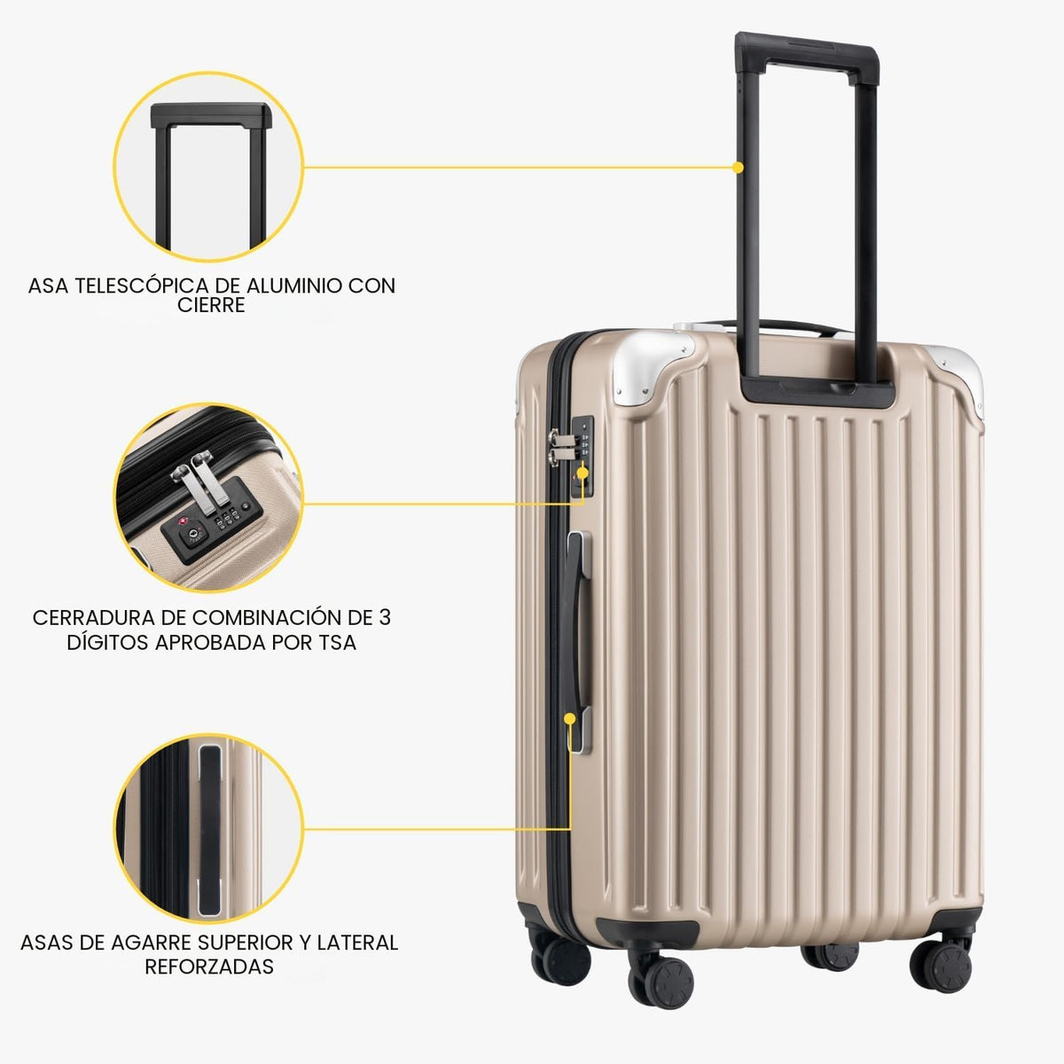 LEVEL8 Equipaje Grace, Champán, 20 pulg., EXT | Bolsillo frontal, s...
