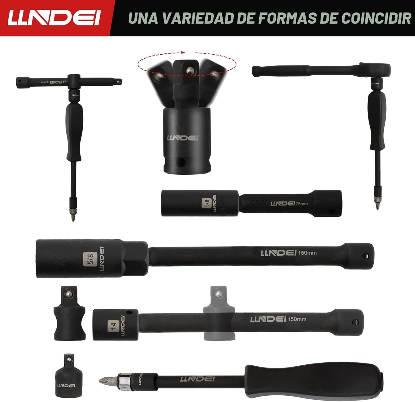 LLNDEI Juego de llaves de impacto de 3\/8", SAE estándar (5\/16...