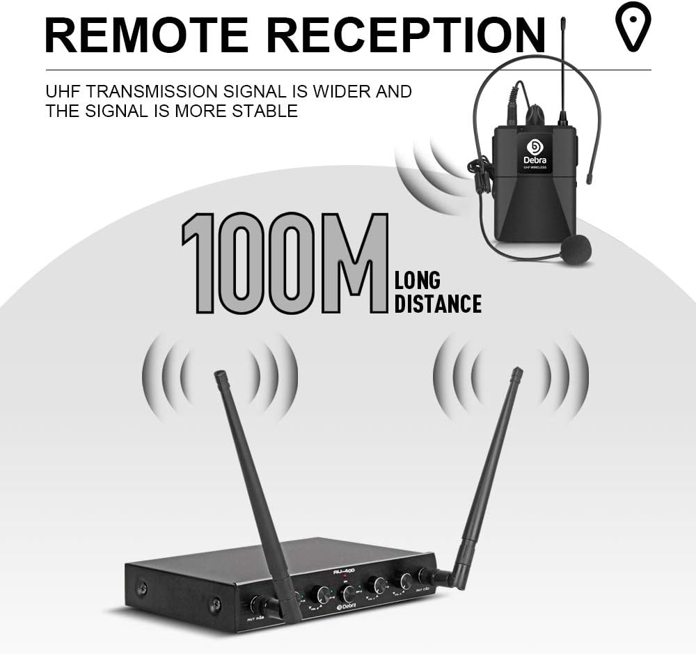 Debra Audio Pro UHF Sistema de micrófono inalámbrico de 4 canales c...