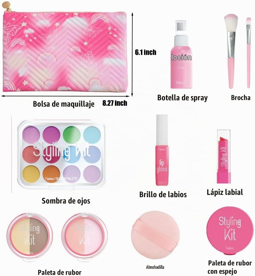 Kit de maquillaje de juguete para niñas, juego de cosméticos de 11...
