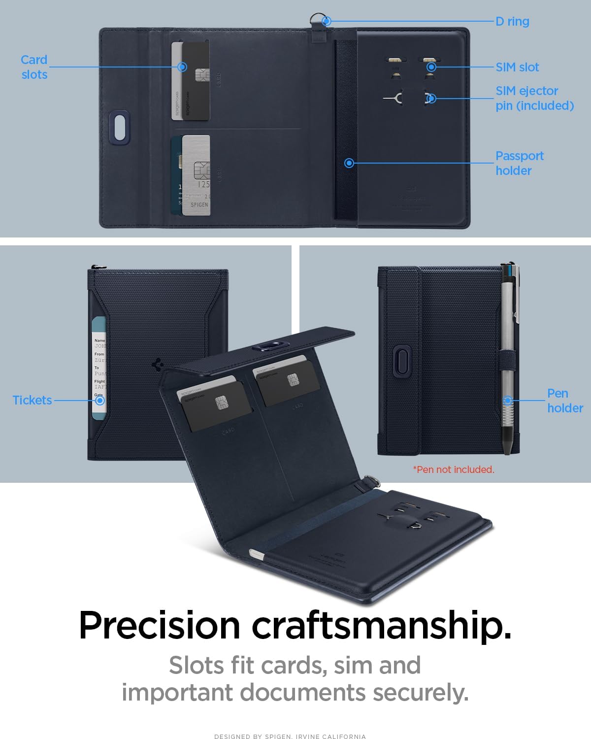 Spigen Life para pasaporte Funda para tarjeta con tecnología de blo...