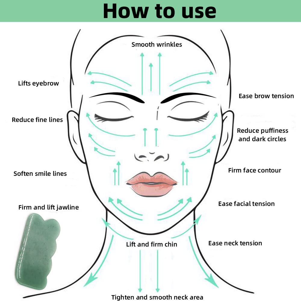 TOP SEWING Gua Sha - Herramienta facial de piedra de jade natural,...