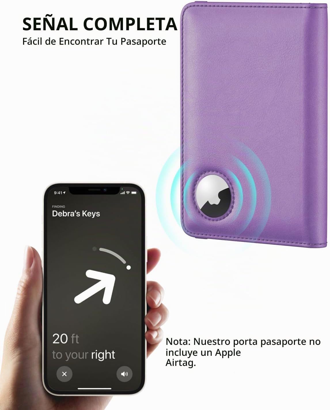 Stouchi Funda para pasaporte AirTag, Púrpura, Pequeña | Piel sintét...