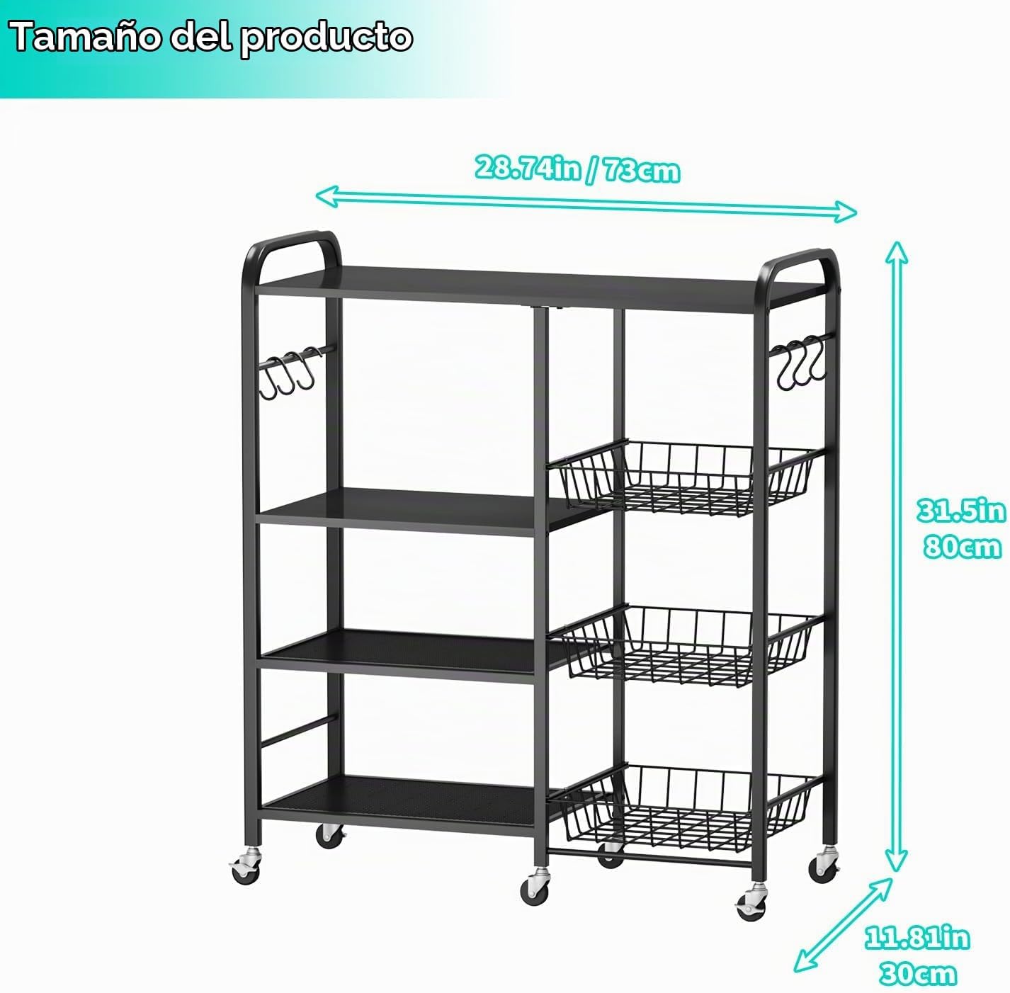 HapiRm - Carrito rodante de cocina con microondas de 4 niveles - So...