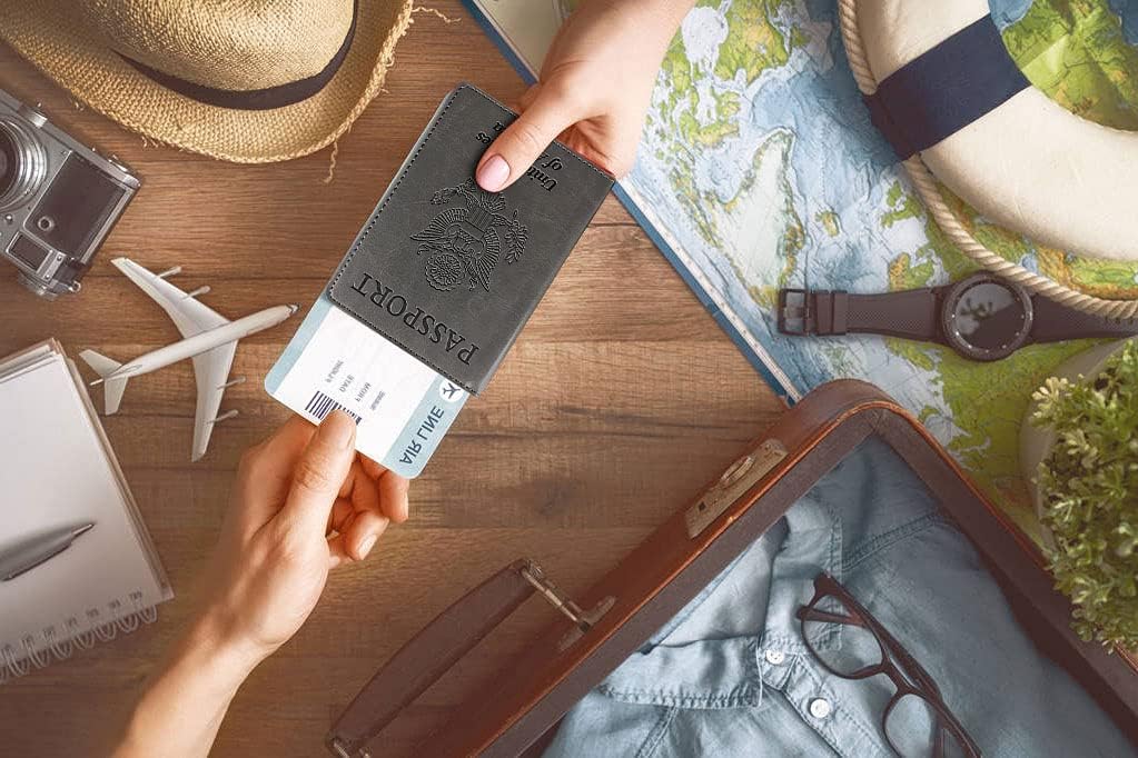 Funda para Pasaporte Cartera con Bloqueo RFID Cuero Ranura para Tar...