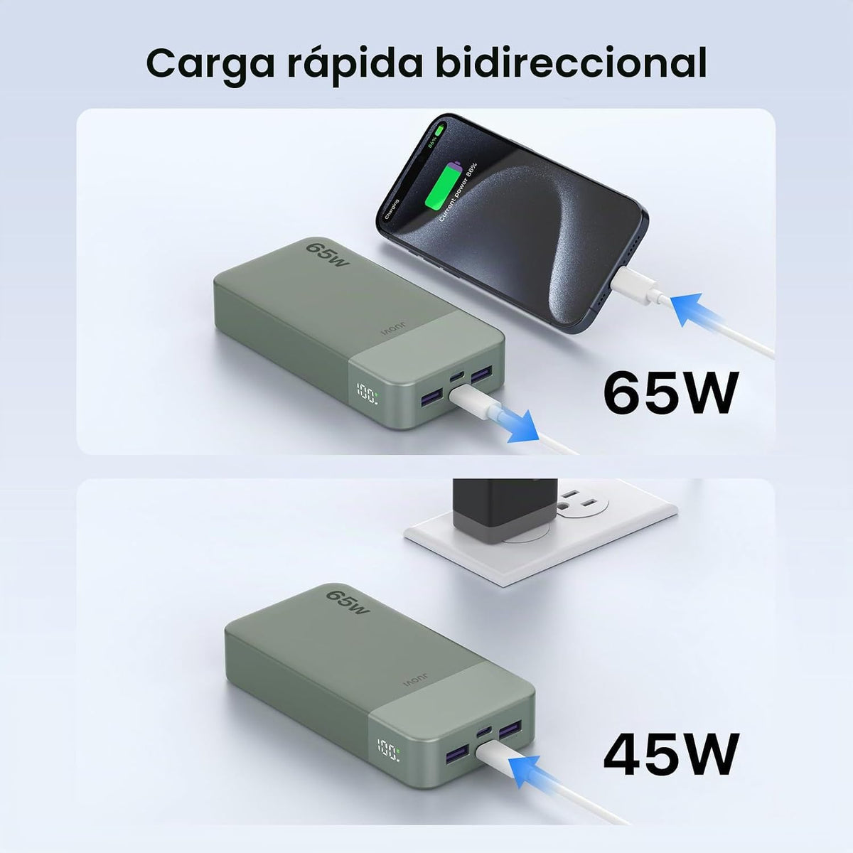JUOVI Cargador portátil de 65 W para portátil Power Bank 20000mAh |...