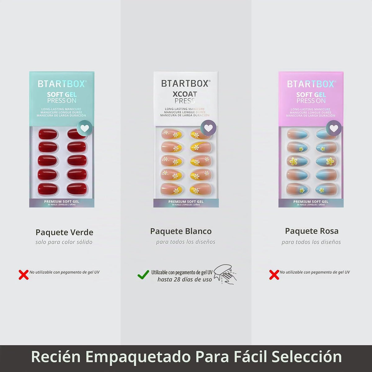 BTArtbox Uñas a presión, uñas de punta francesa de almendra media,...