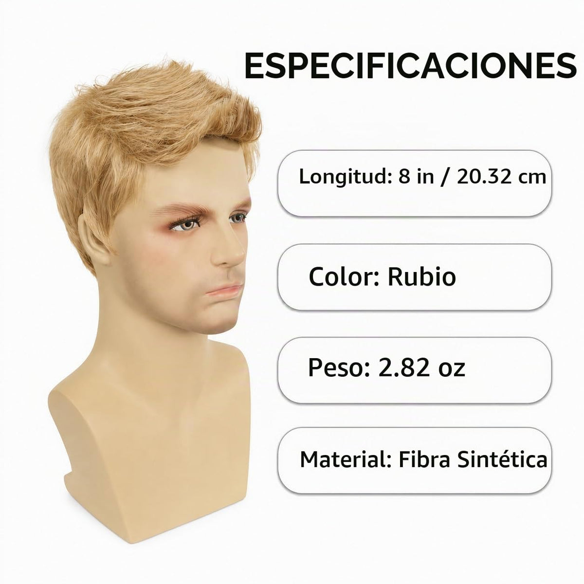 Star Flower Peluca rubia corta y recta para hombre, pelucas de cabe...
