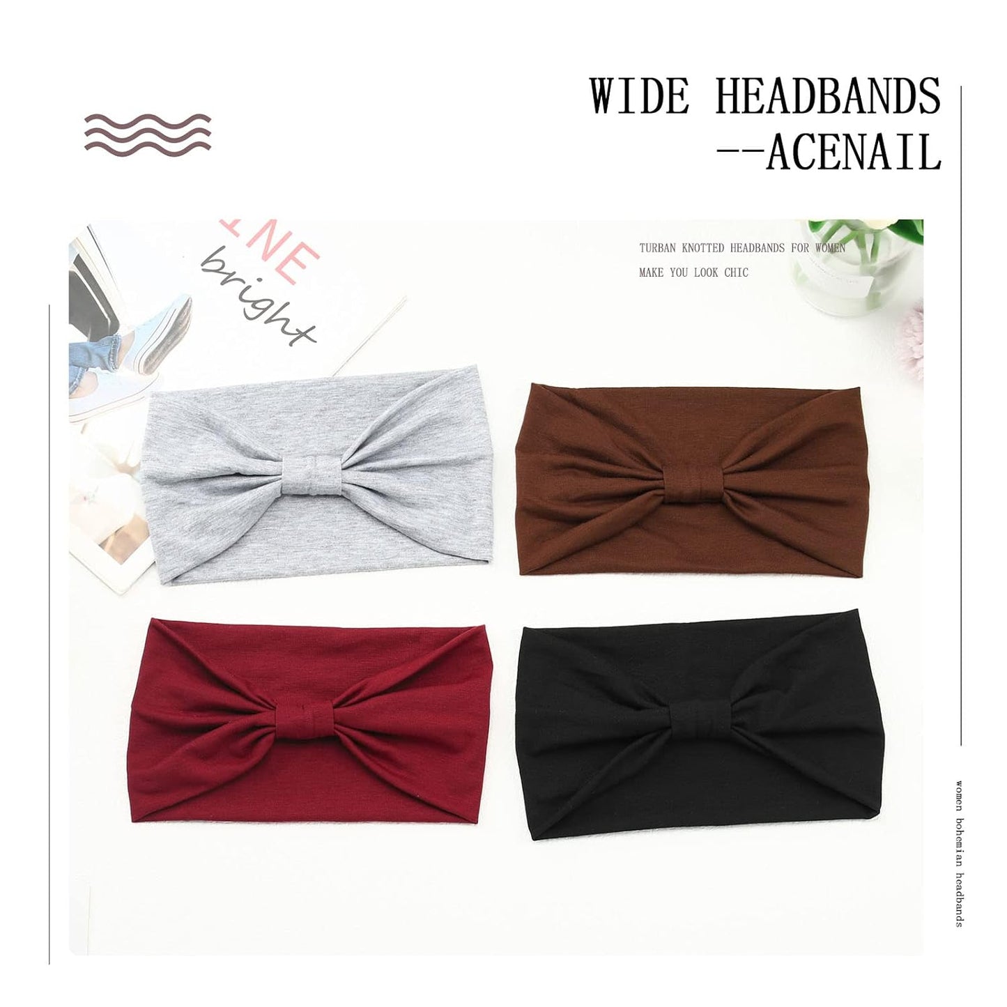 Acenail Diademas anchas para mujer, turbante anudadas, elásticas an...